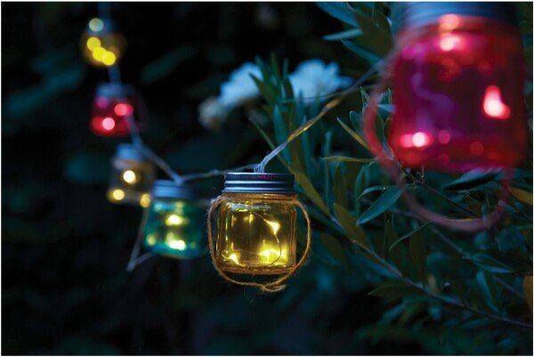Luxform Lighting Blanes Solar Led Coloured Glass Jar String Light