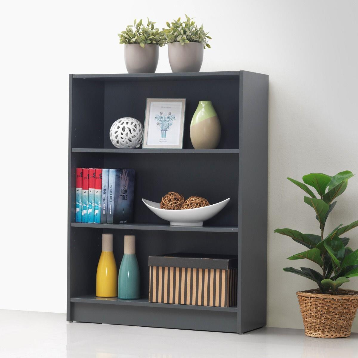 Essentials Low Wide Bookcase Dark Grey No 10 Furniture