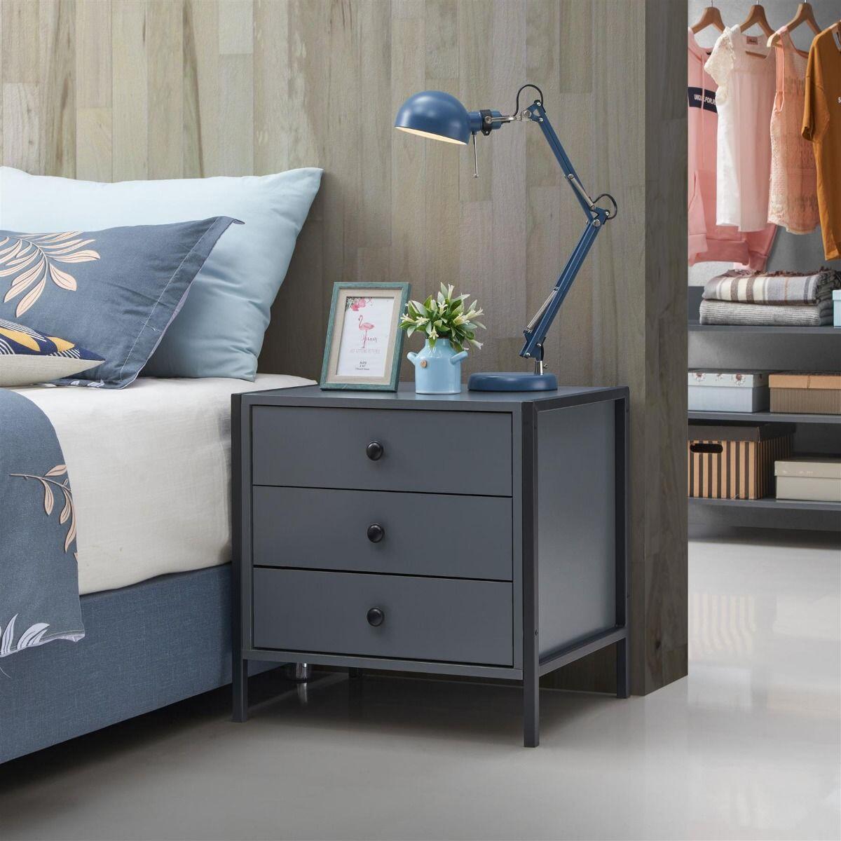 Zahra Nightstand With 3 Drawers Dark Grey No 10 Furniture