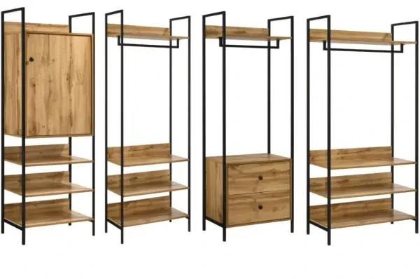 Zahra 4 Piece Bedroom Furniture Set Open Wardrobes - Wotan Oak